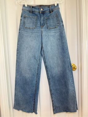 Oat New York Wide Leg Raw Hem High Waist Patch Pockets Jeans Size 26